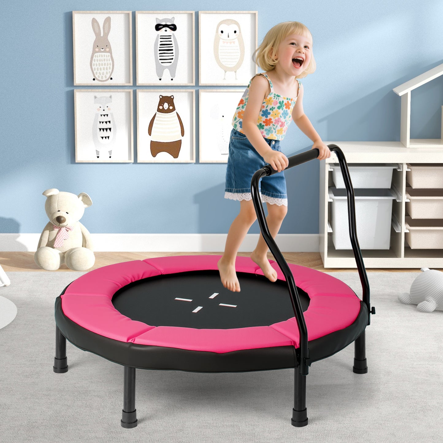 40-Inch Kids Trampoline with Adjustable Handlebar
