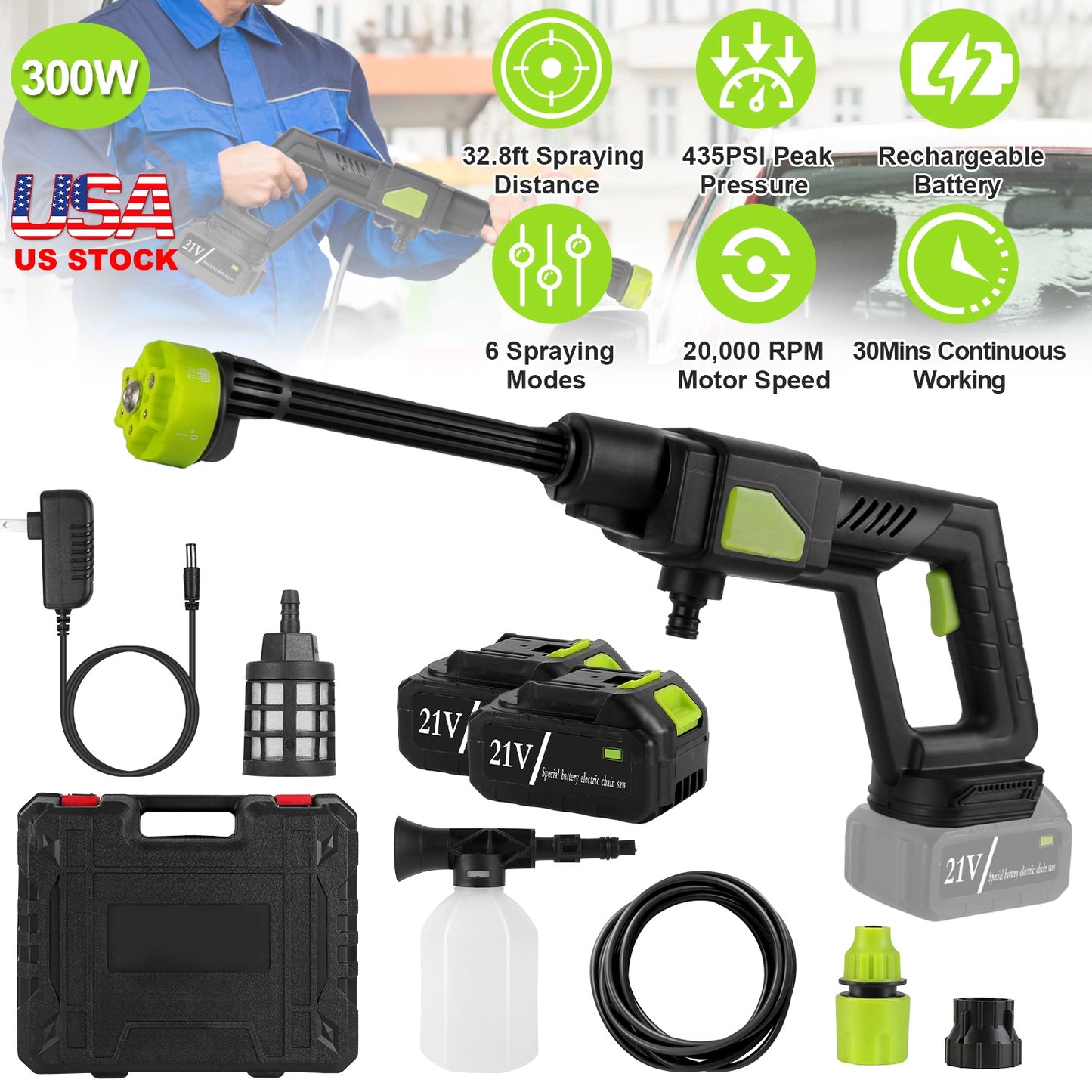 Cordless Pressure Washer 435PSI with 6-in-1 Nozzle