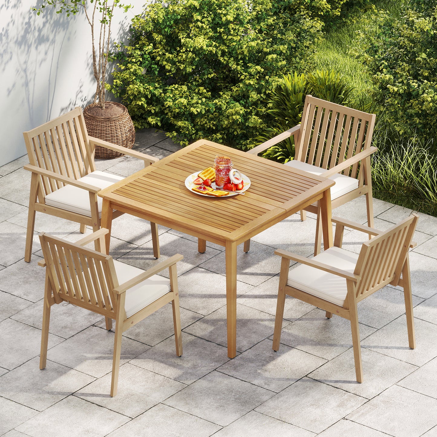 Acacia Wood Patio Dining Chairs with Removable Cushions (Set of 2)