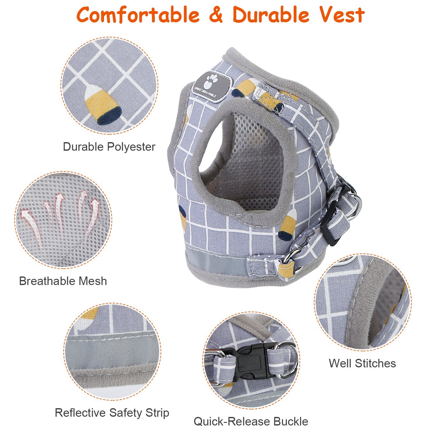 Reflective Dog Harness and Leash Set with Adjustable Mesh Vest