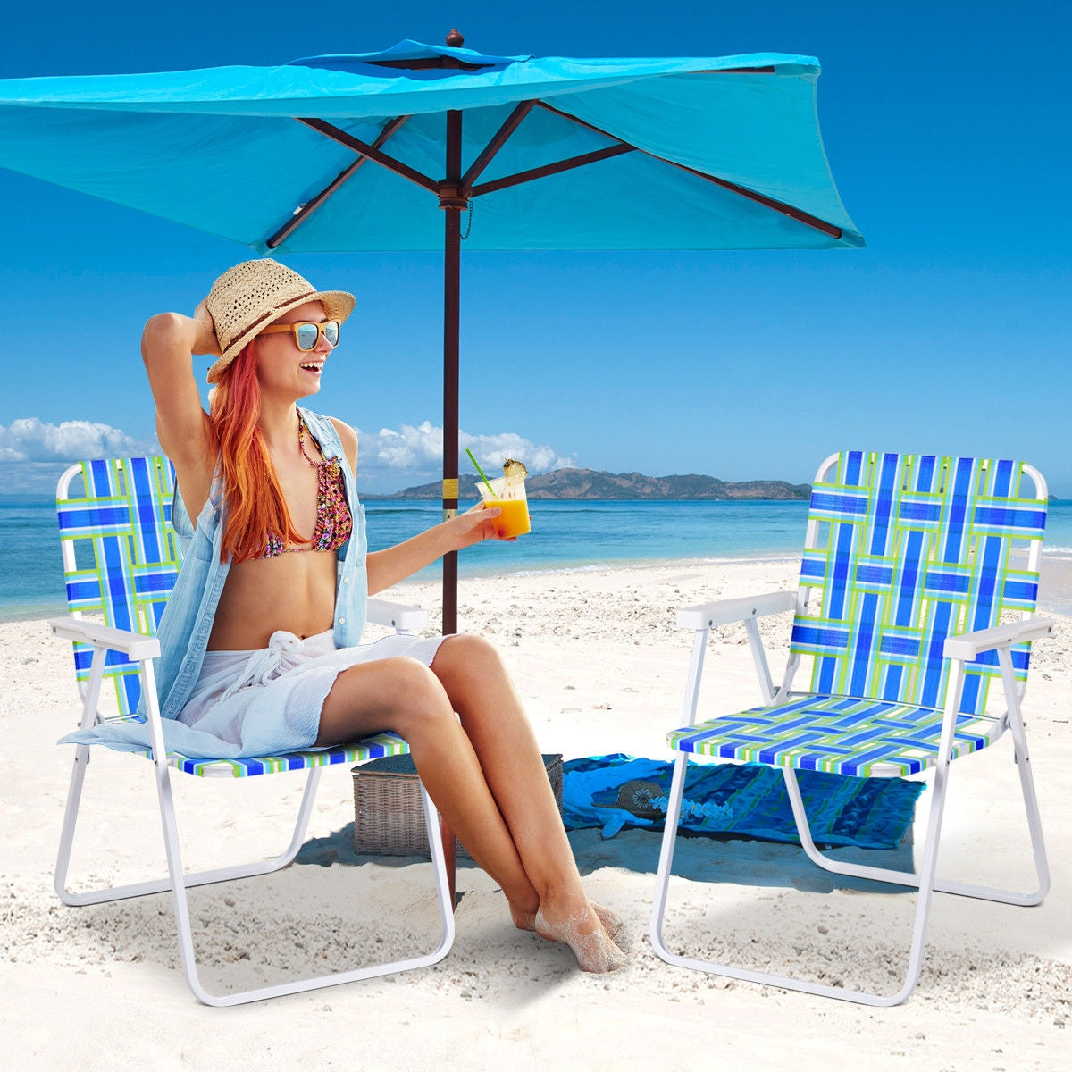 Folding Beach Chair Set of 6 with Steel Frame