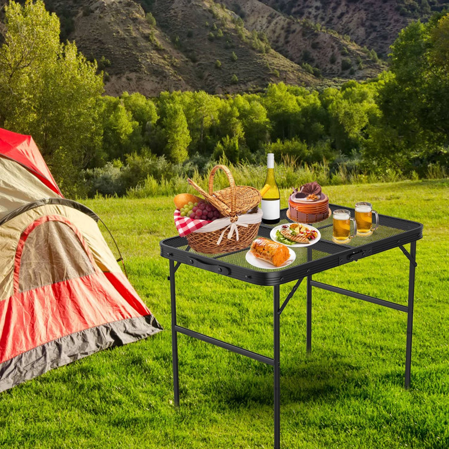 Foldable Camping Table with Adjustable Height & 88lb Capacity