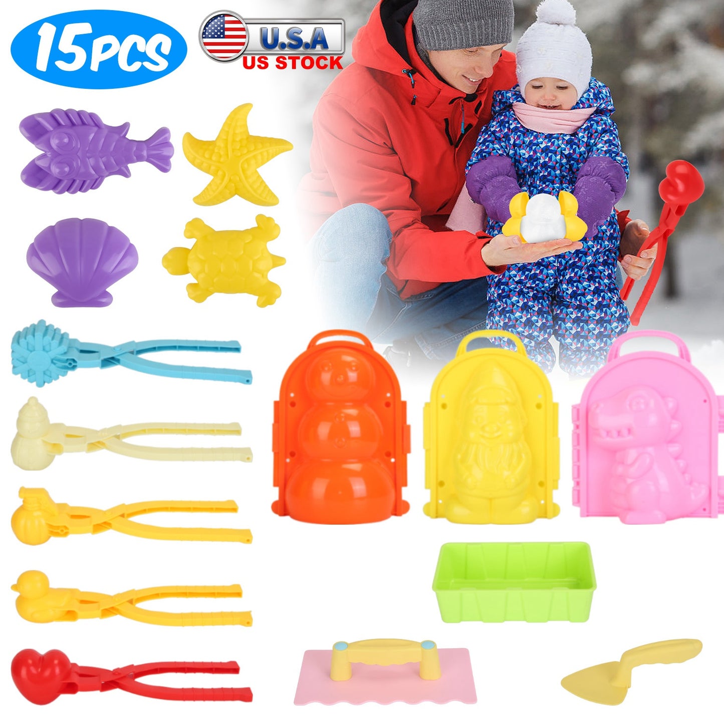 Snow Mold Kit 15-Piece with Snowball Maker and Shovels