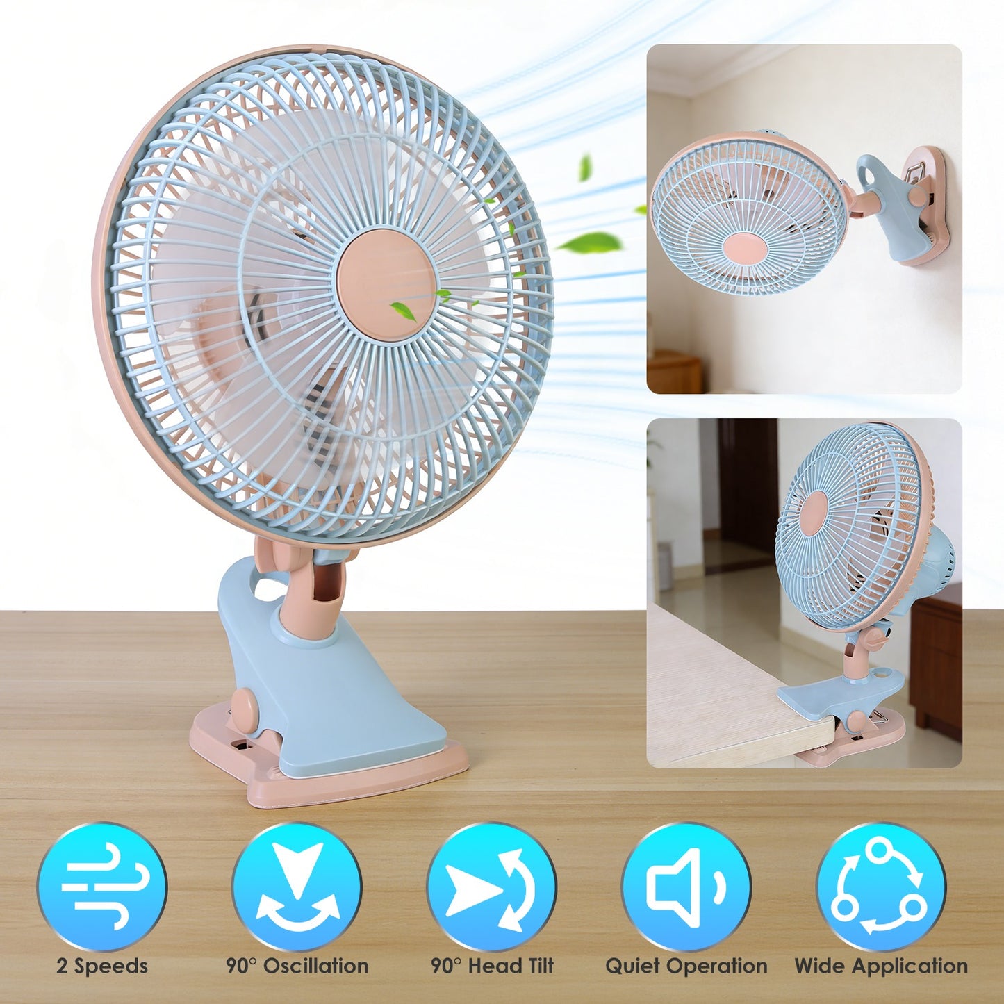 8.66" Clip-On Fan with 90° Oscillation & 2 Speed Settings