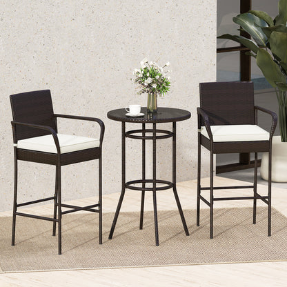 Rattan Bar Height Table and Chairs Set with Cushions