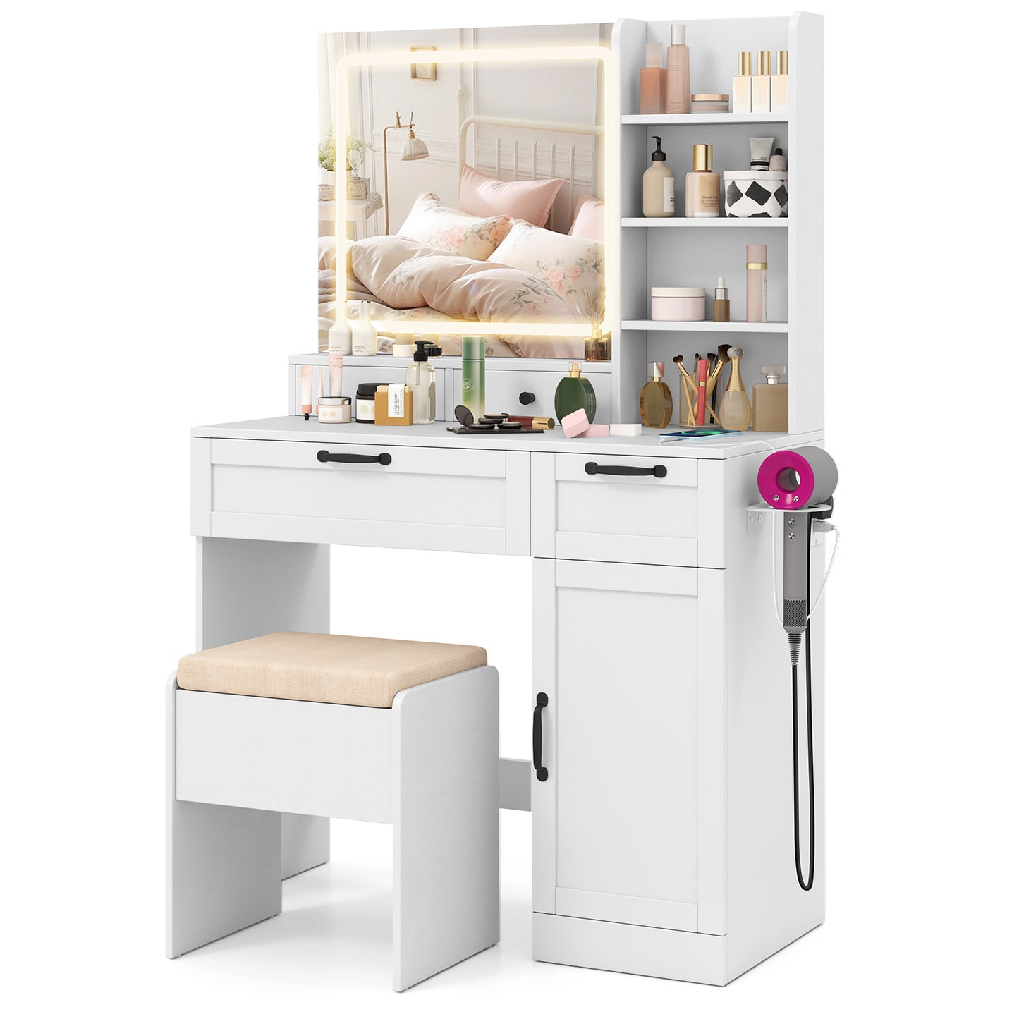 Vanity Set with Lighted Mirror and Charging Station