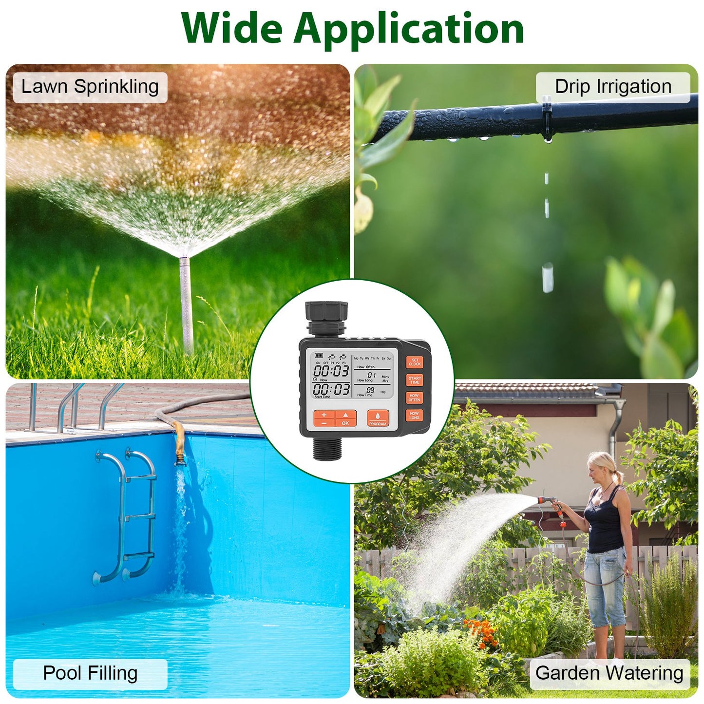 Sprinkler Timer with 3 Watering Programs and LED Display