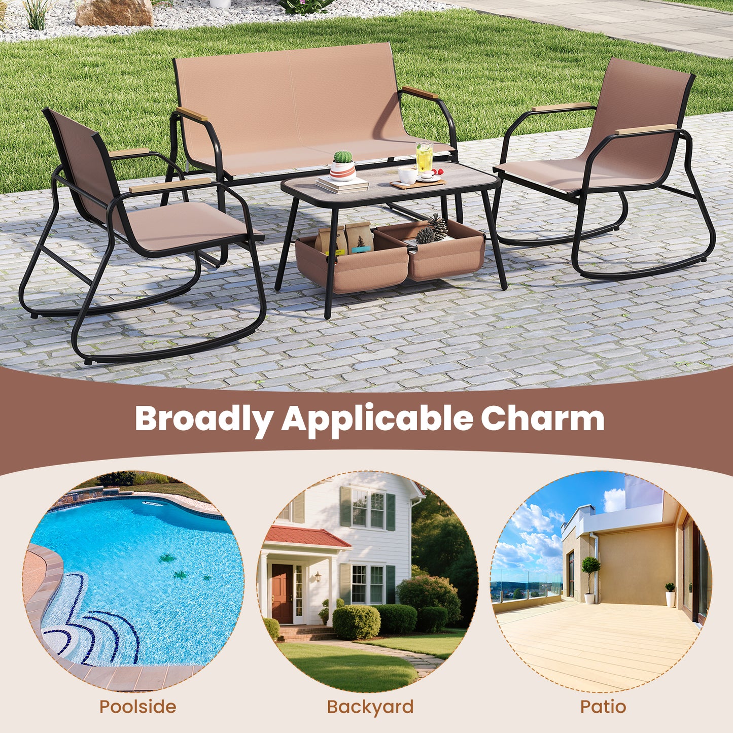 4-Piece Patio Conversation Set with Rocking Chairs & Loveseat