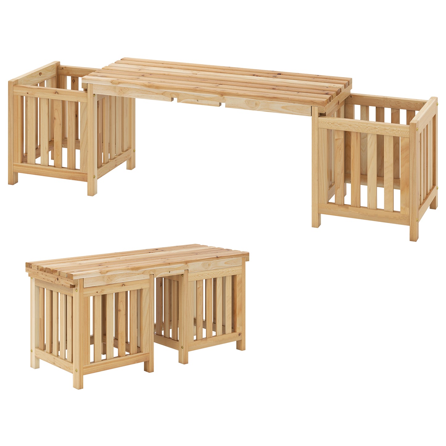 Wooden Bench with Planter Boxes - 2 Person Outdoor Seating