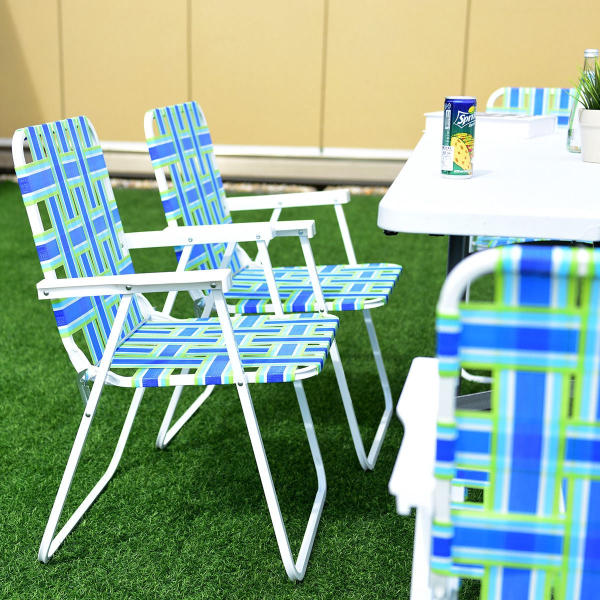 Folding Beach Chair Set of 6 with Steel Frame