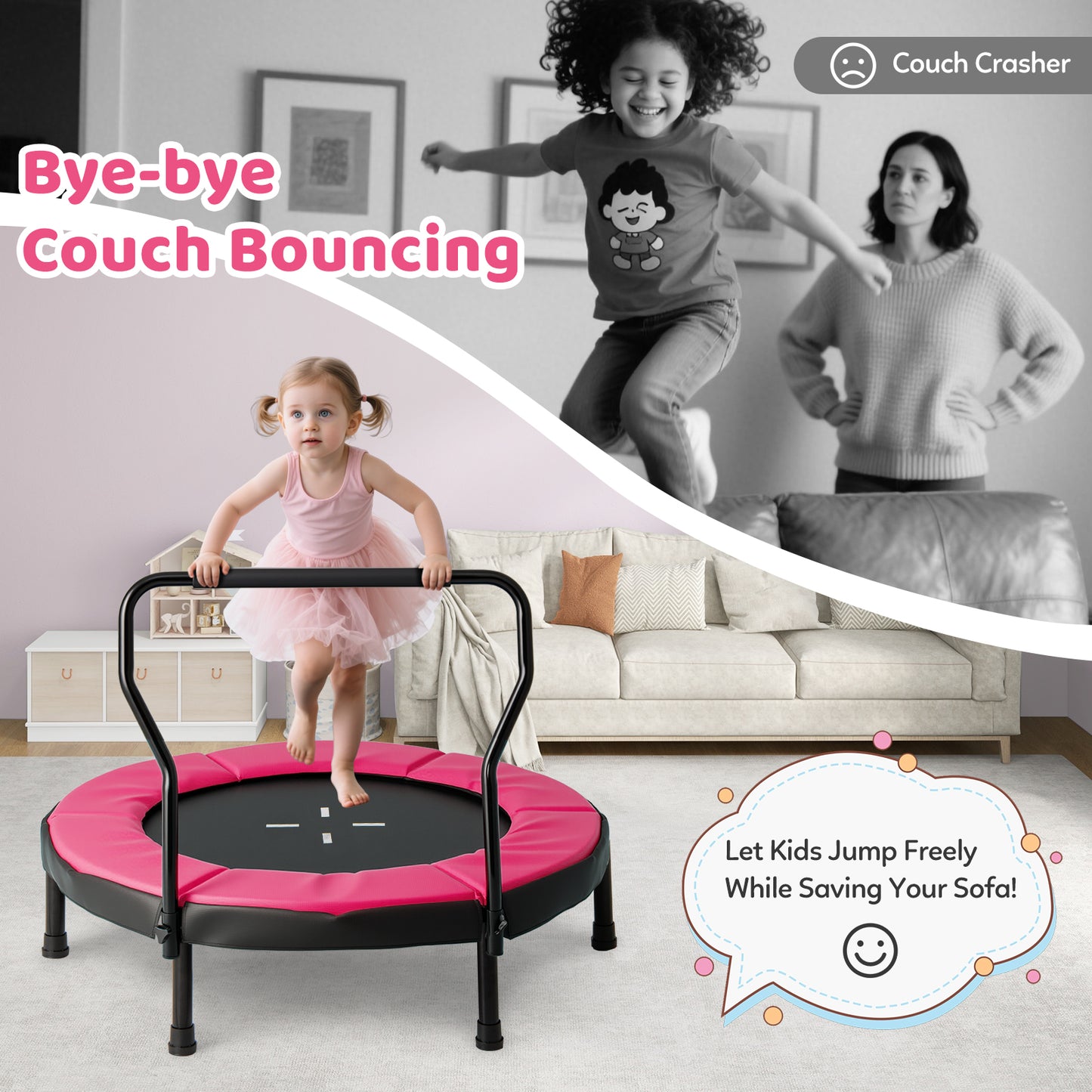 40-Inch Kids Trampoline with Adjustable Handlebar