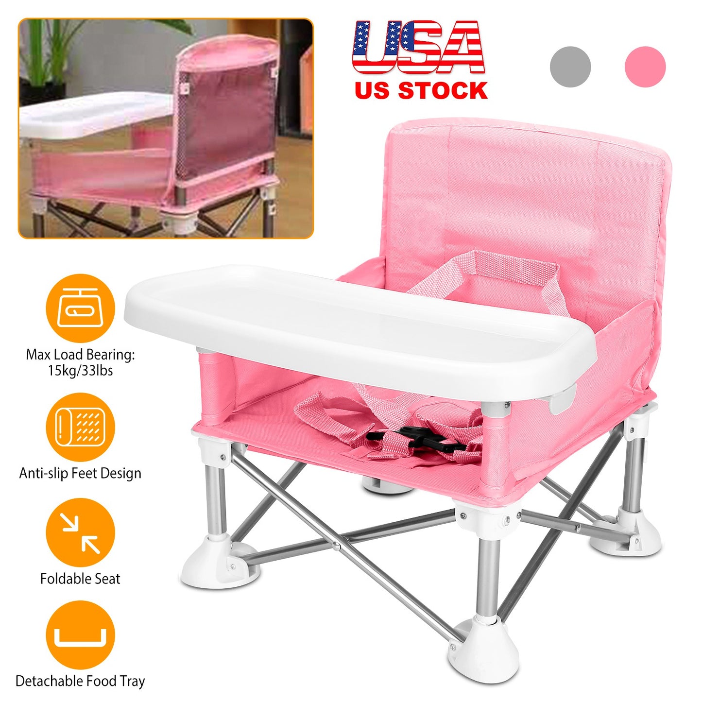 Portable Baby Booster Seat with Detachable Tray & Carry Bag