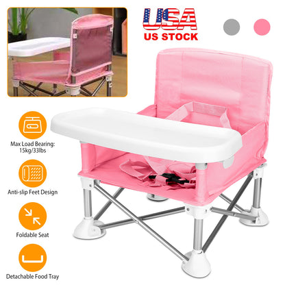 Portable Baby Booster Seat with Detachable Tray & Carry Bag