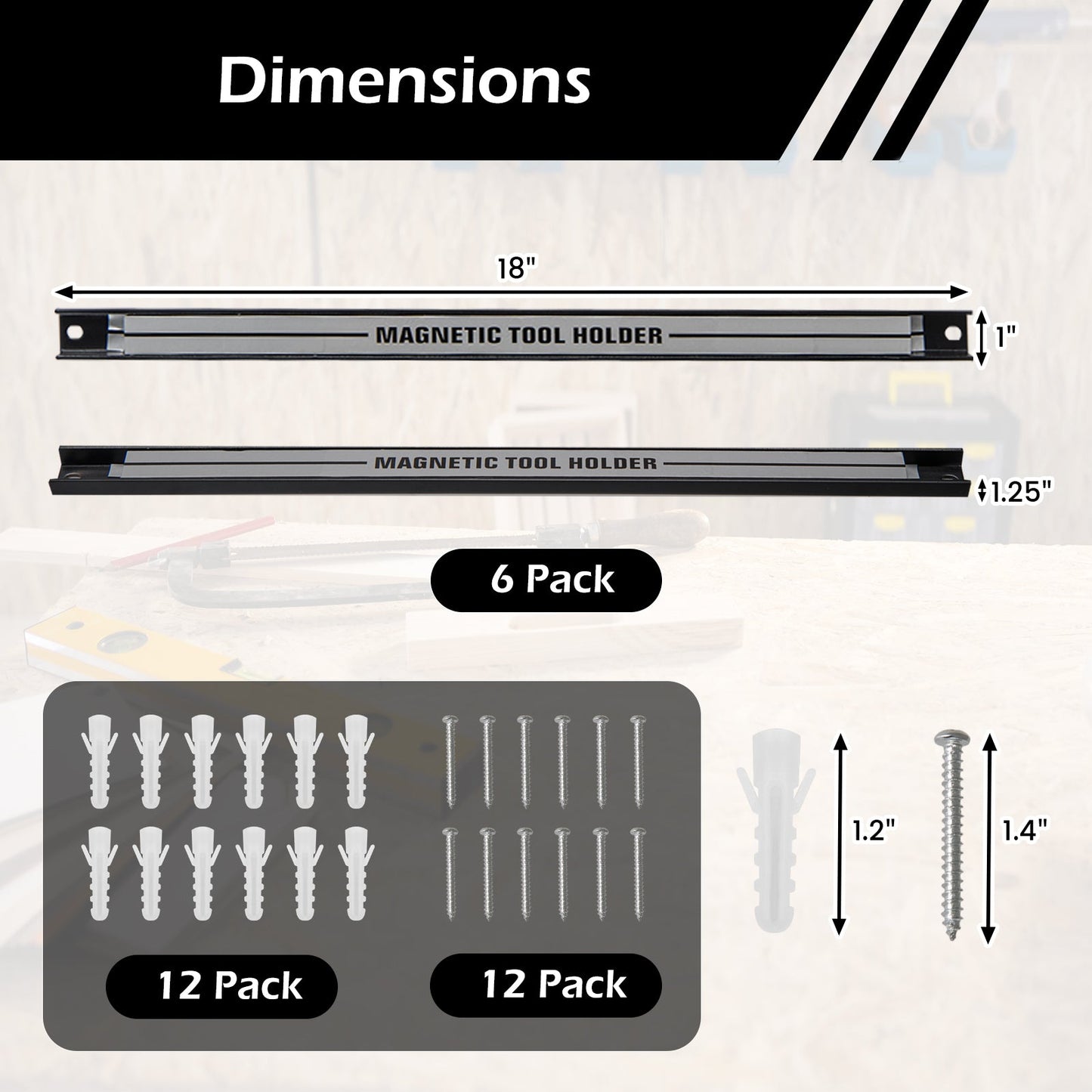 18 Inch Magnetic Tool Holder Strip with Mounting Screws