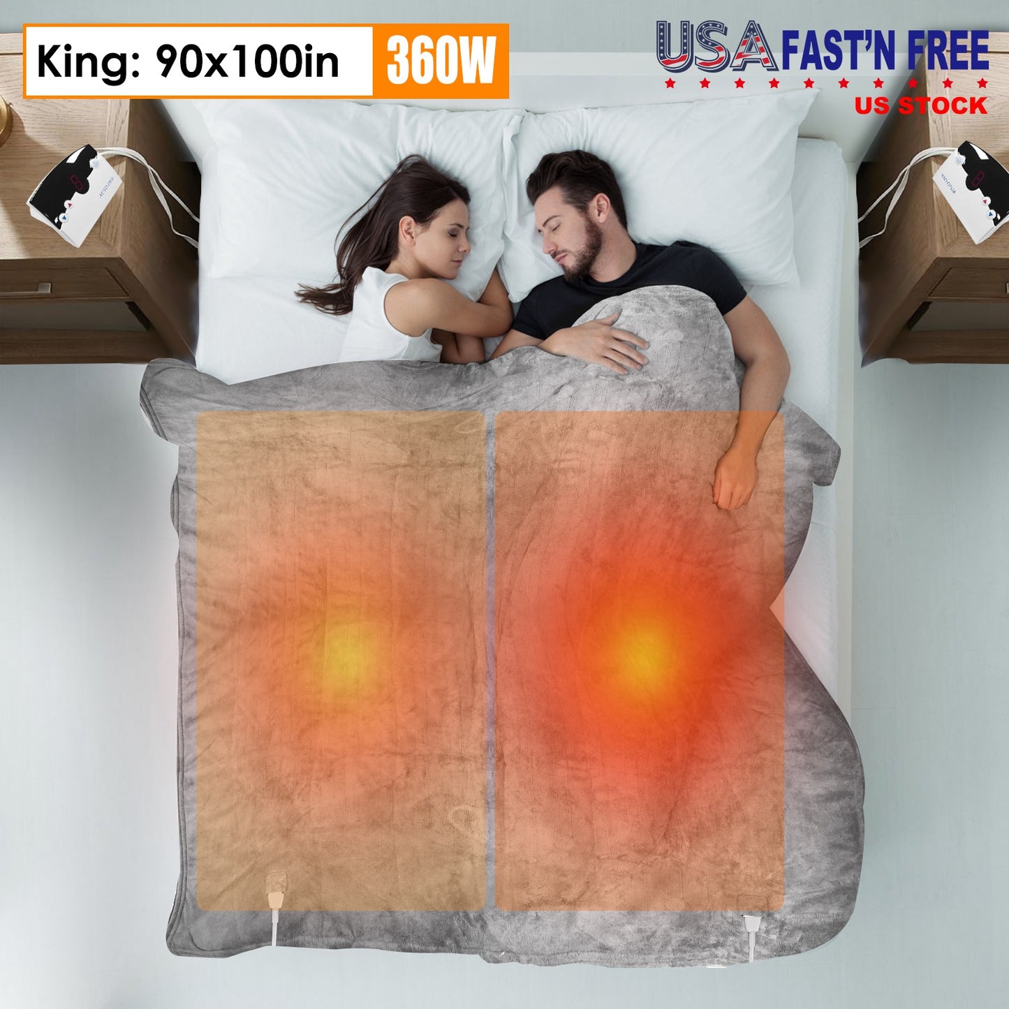 Electric Heated Fleece Blanket with Dual Controller King Size
