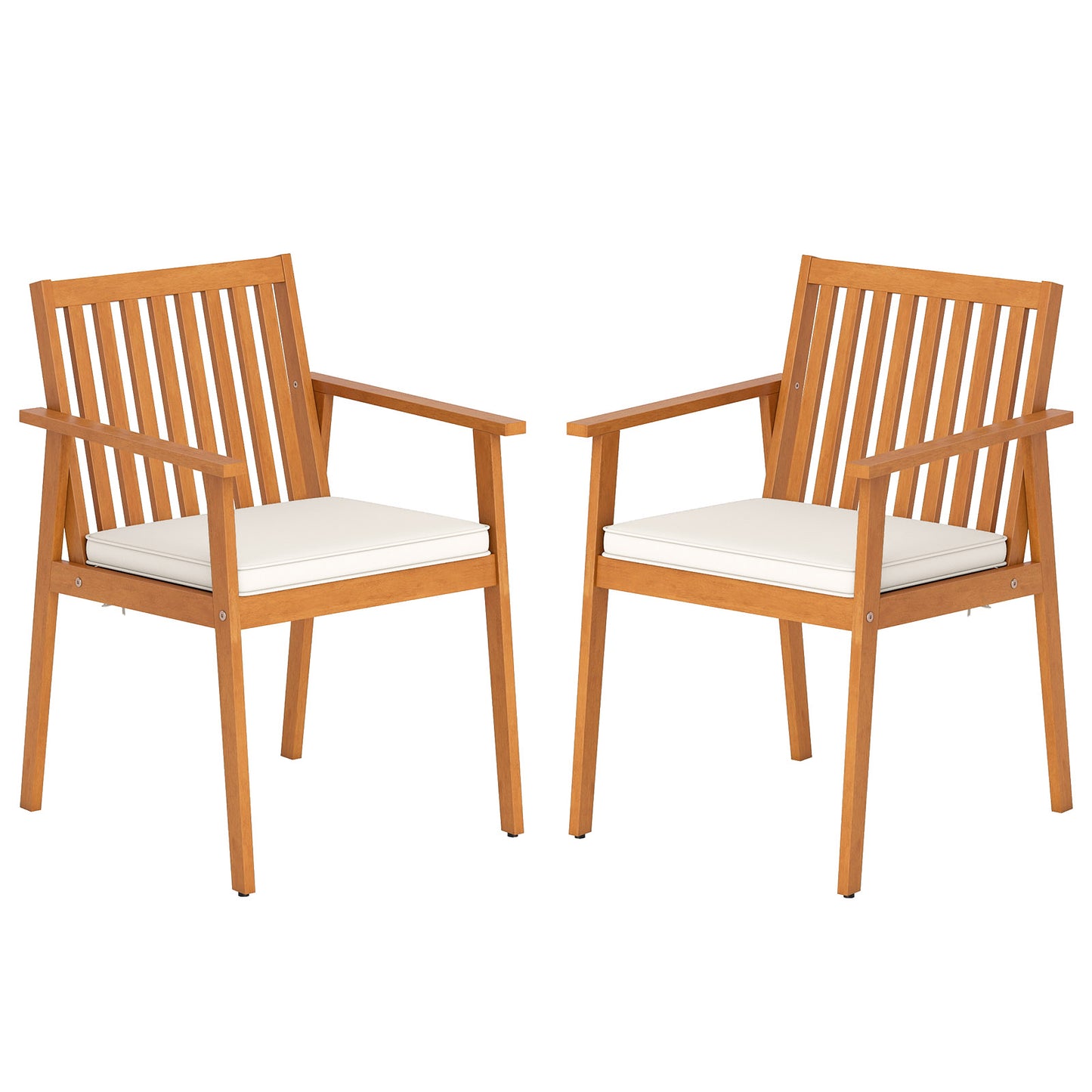 Acacia Wood Patio Dining Chairs with Removable Cushions (Set of 2)