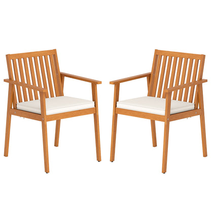 Acacia Wood Patio Dining Chairs with Removable Cushions (Set of 2)
