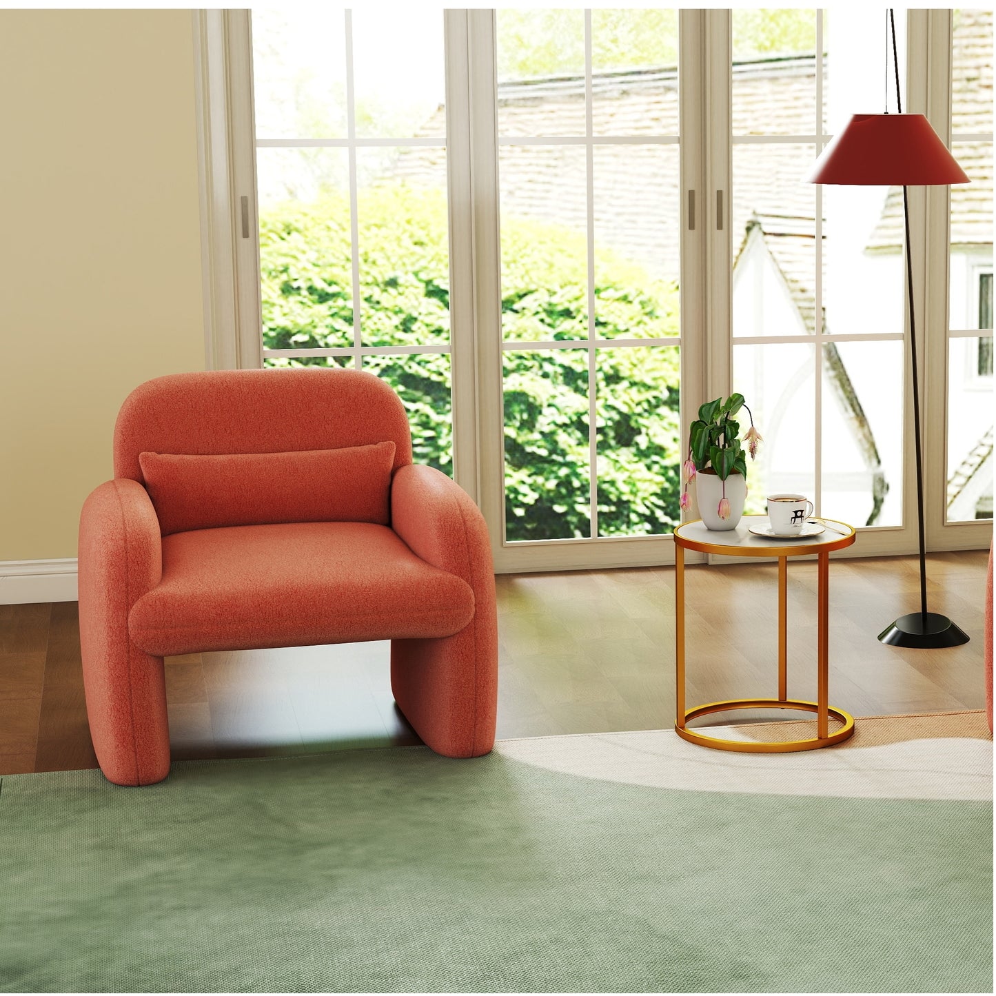 Modern Accent Chair and Marble Side Table Set - Pink Sherpa