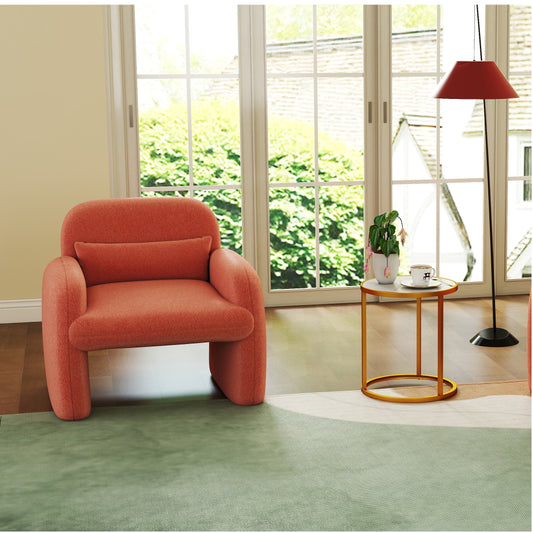 Modern Accent Chair and Marble Side Table Set - Pink Sherpa
