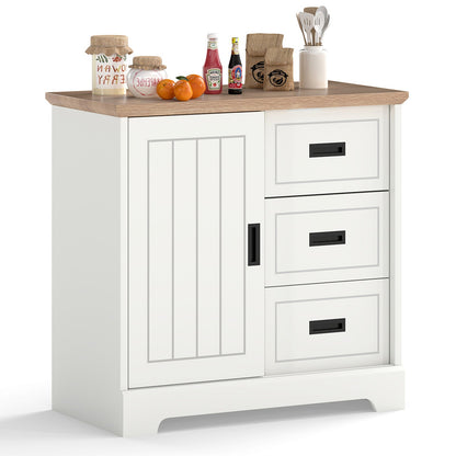 Farmhouse Sideboard Buffet Cabinet Kitchen Pantry with Sliding Doors-White