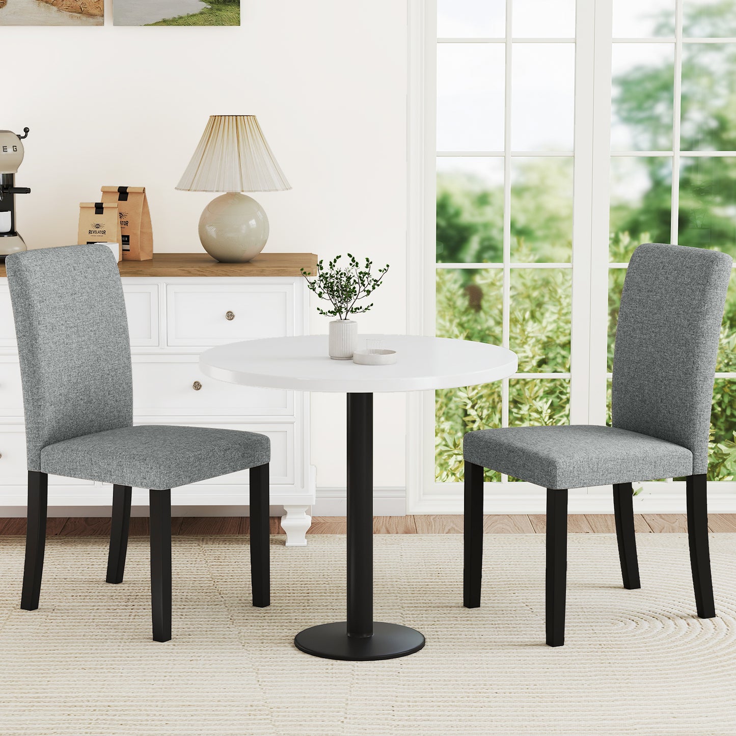 Mid-Century Dining Chairs Set of 2 with Rubber Wood Legs