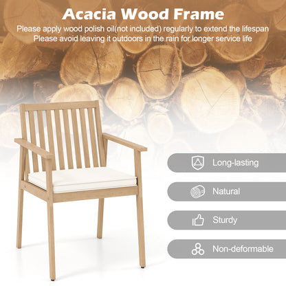 Acacia Wood Patio Dining Chairs with Removable Cushions (Set of 2)