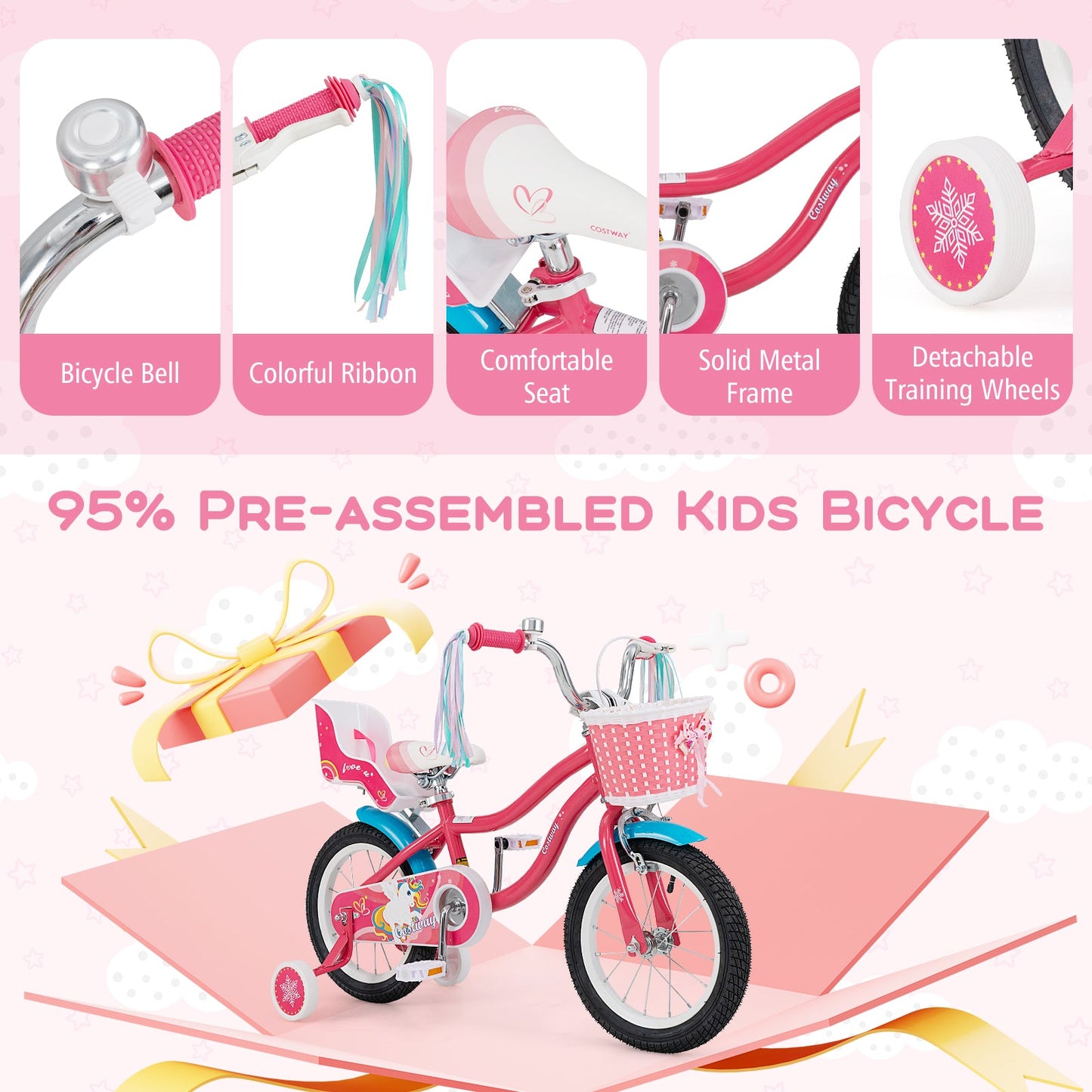 16 Inch Girls Bike for 4-7 Years Old Kids Bike with Doll Seat and Training Wheels