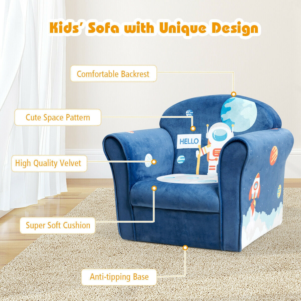 Kids Astronaut Armrest Upholstered Sofa Chair
