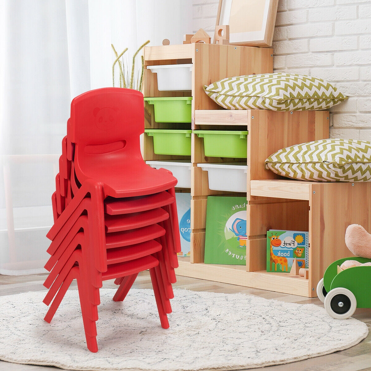 Kids Stackable Plastic Chairs 6-Pack - Red