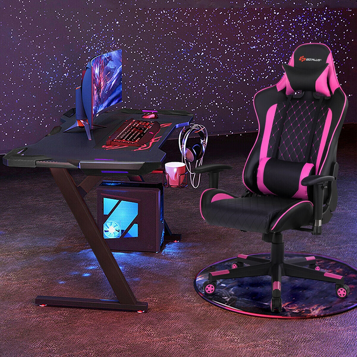 Gaming Chair with Massage Lumbar Support and Headrest