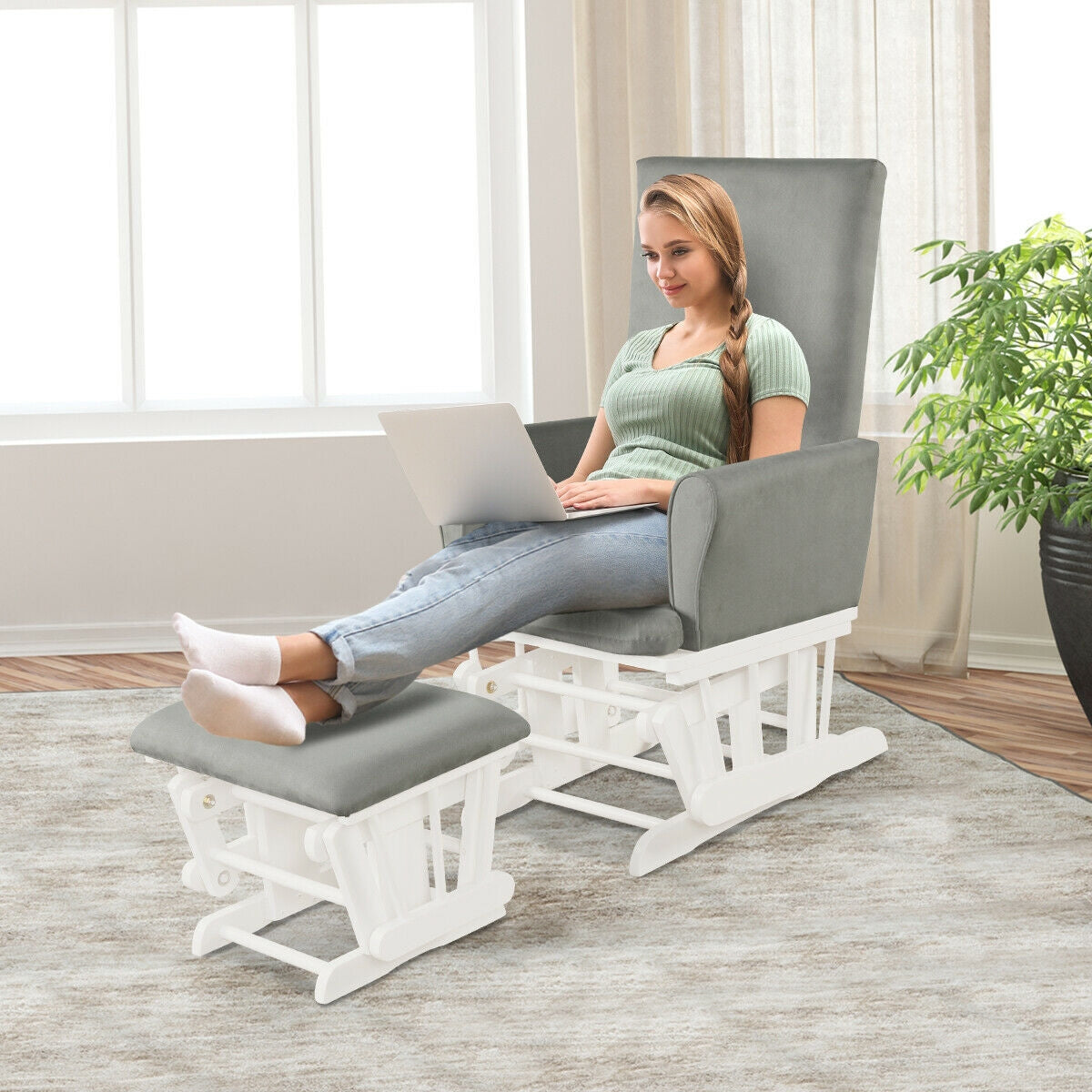 Nursery Glider Rocking Chair with Ottoman Cushion Set