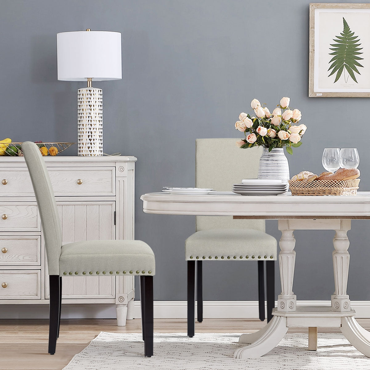 Upholstered Dining Chairs Set of 2 with Nailhead Trim