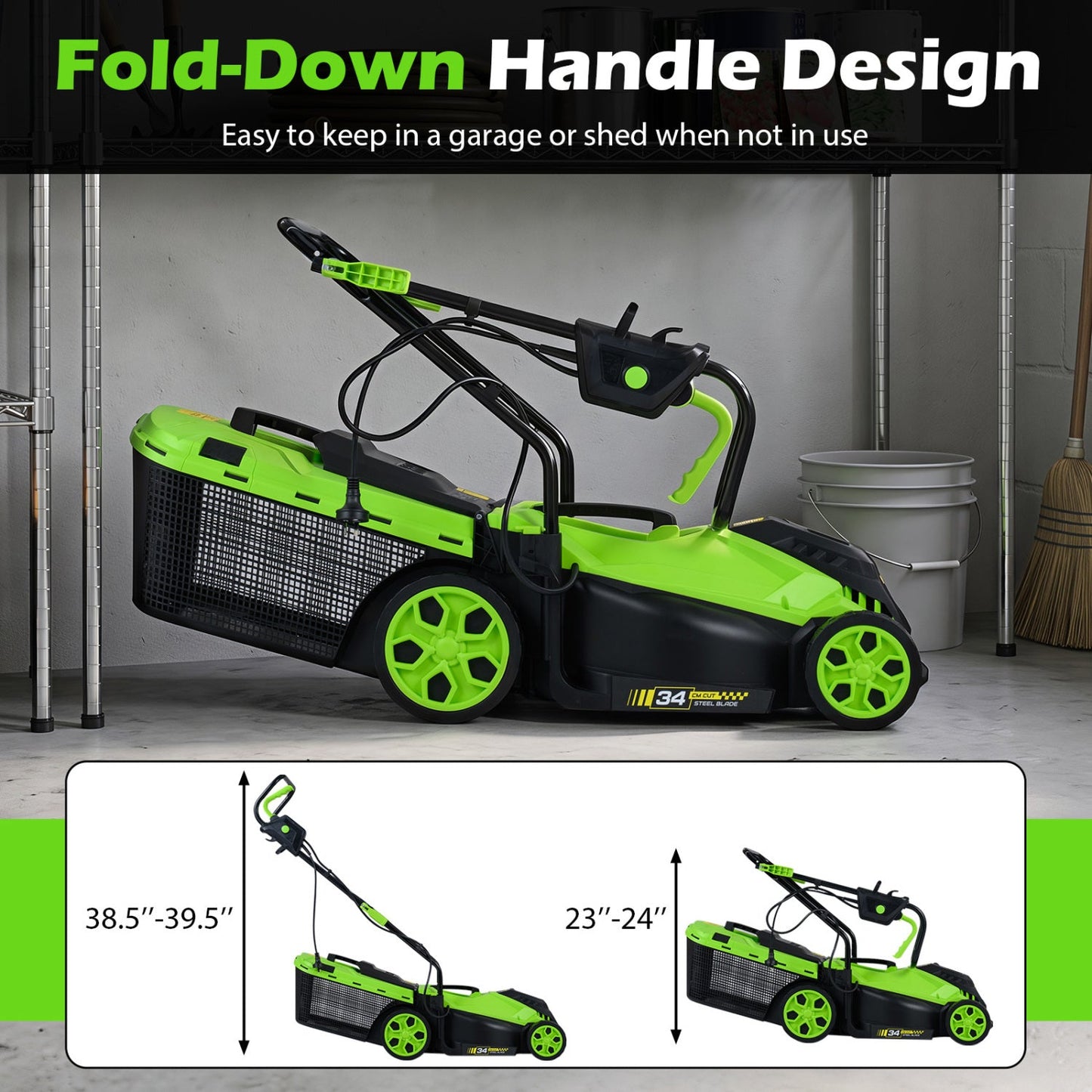 14-Inch Corded Electric Lawn Mower with 5-Position Height Adjust