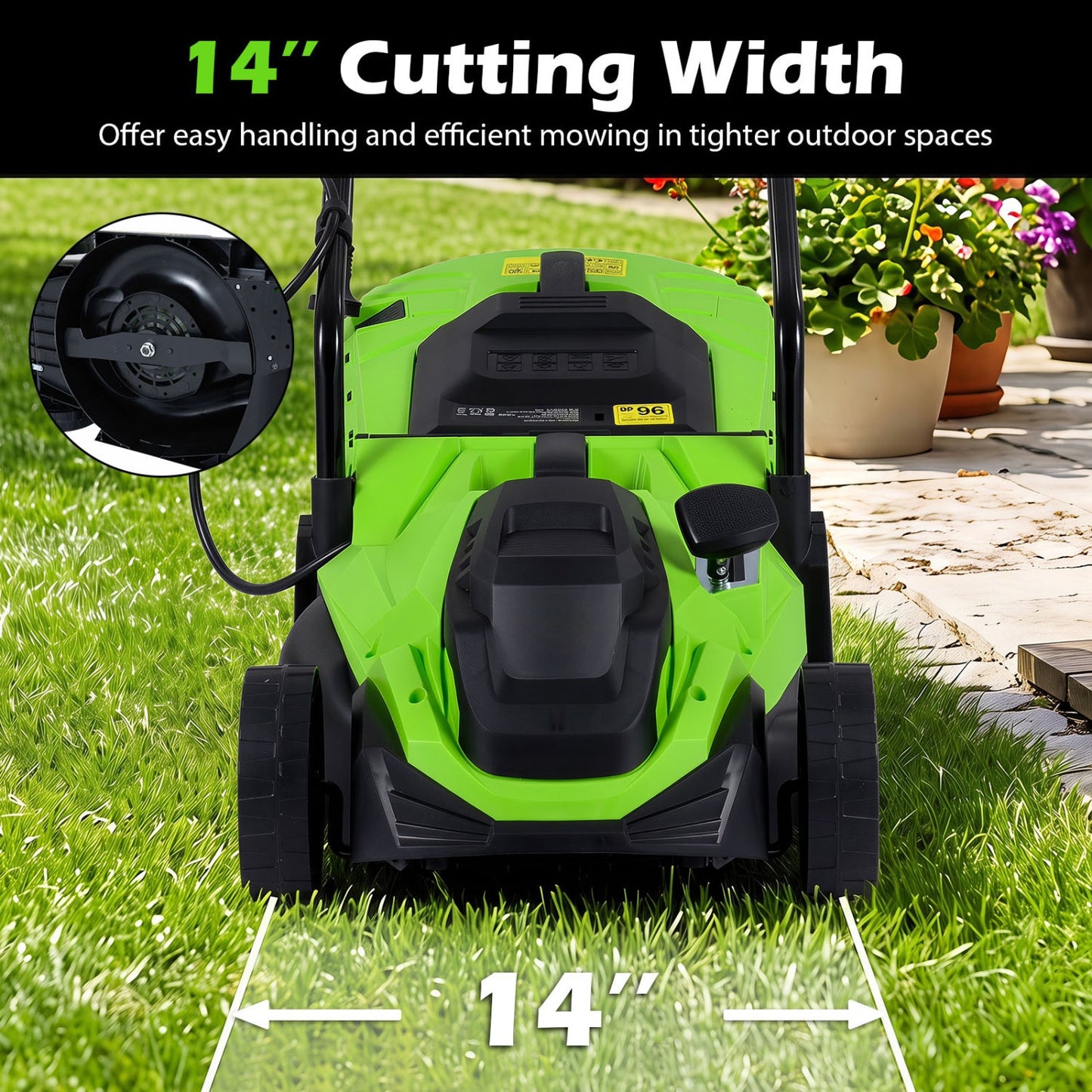 14-Inch Corded Electric Lawn Mower with 5-Position Height Adjust