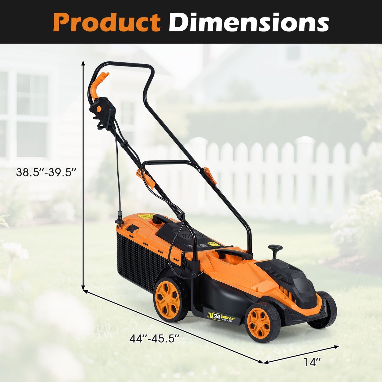 14-Inch Corded Electric Lawn Mower with 5-Position Height Adjust