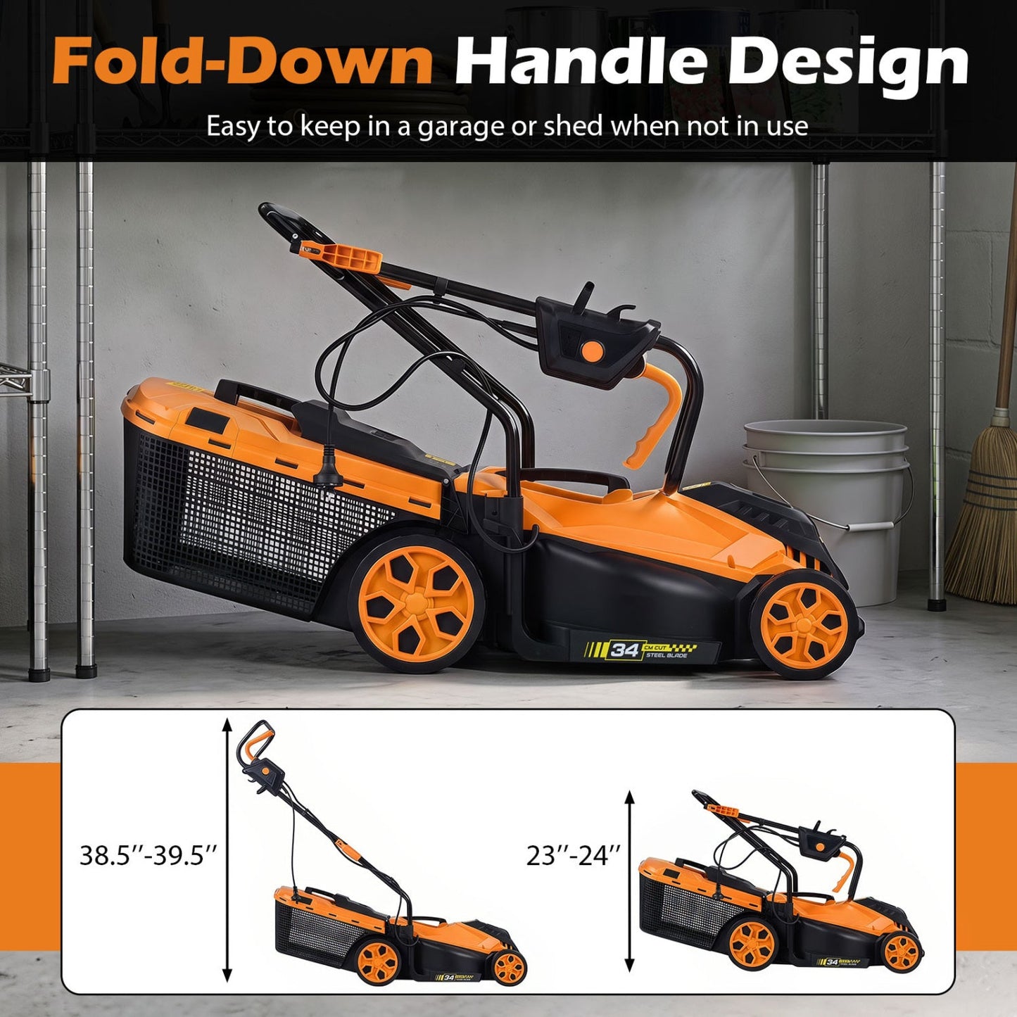 14-Inch Corded Electric Lawn Mower with 5-Position Height Adjust