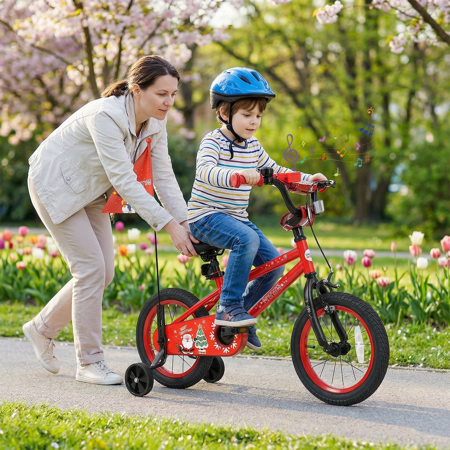 Kids Bike 12-18 Inch with Training Wheels & Christmas Music