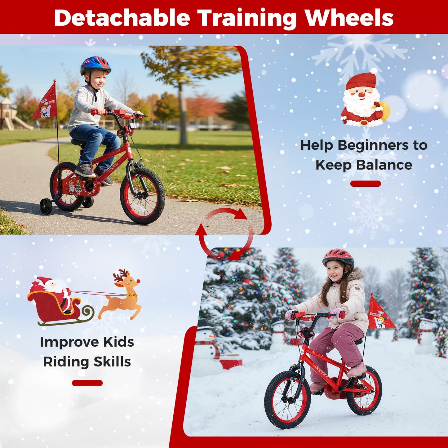 Kids Bike 12-18 Inch with Training Wheels & Christmas Music