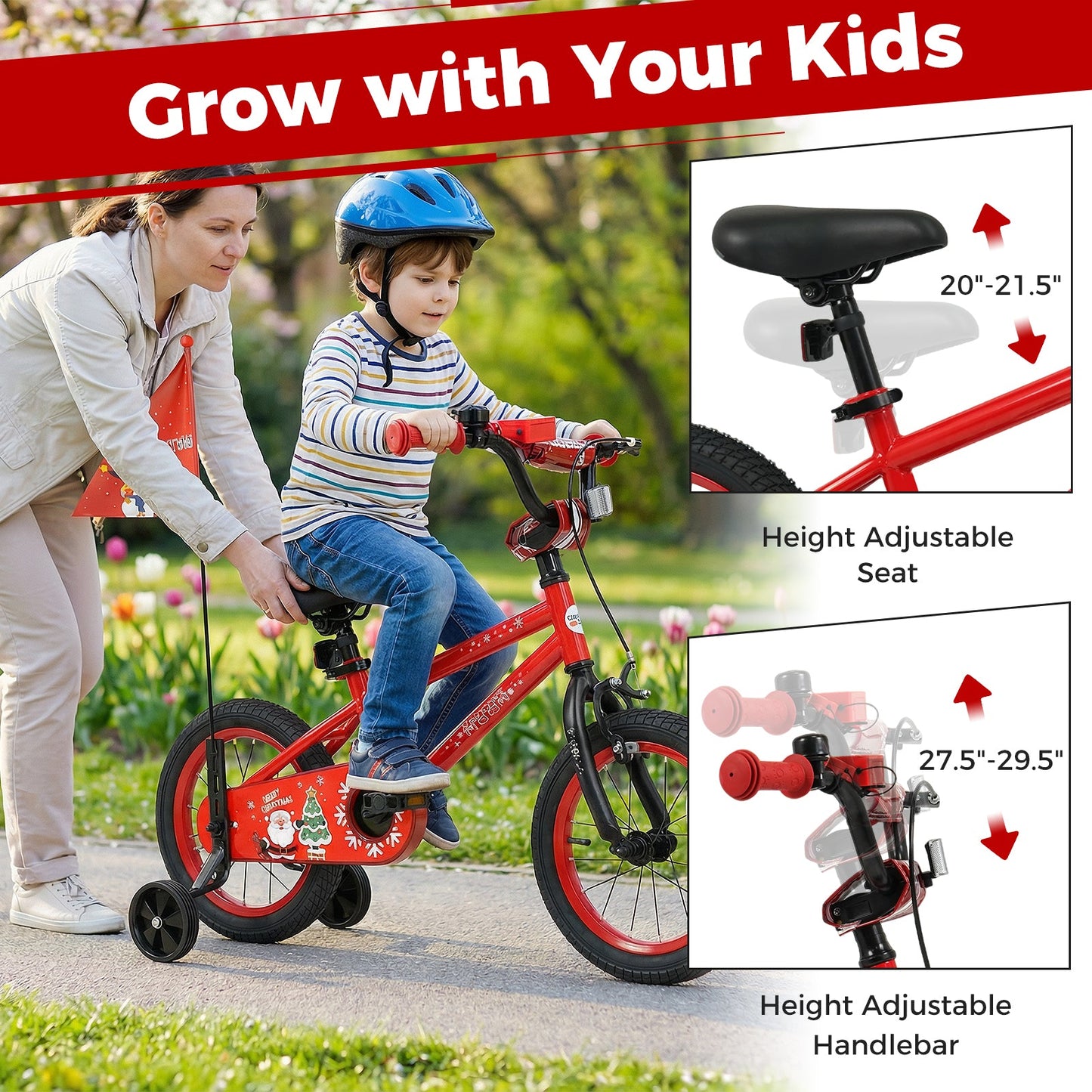 Kids Bike 12-18 Inch with Training Wheels & Christmas Music