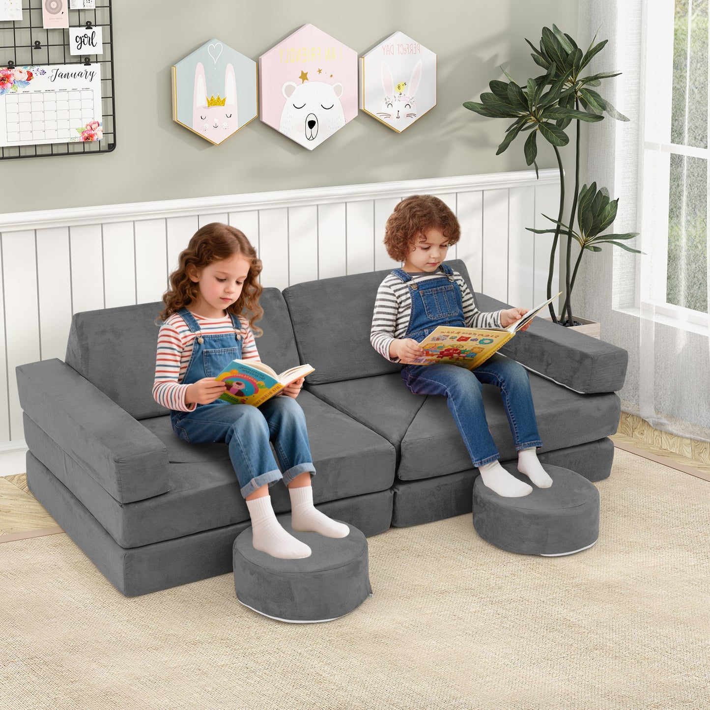 14-Piece Modular Kids Play Couch Set with Removable Covers