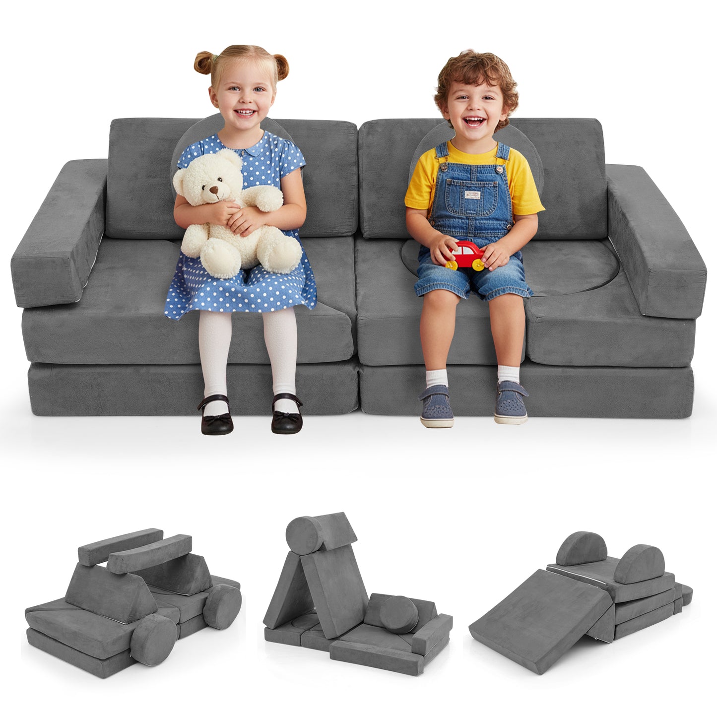 14-Piece Modular Kids Play Couch Set with Removable Covers