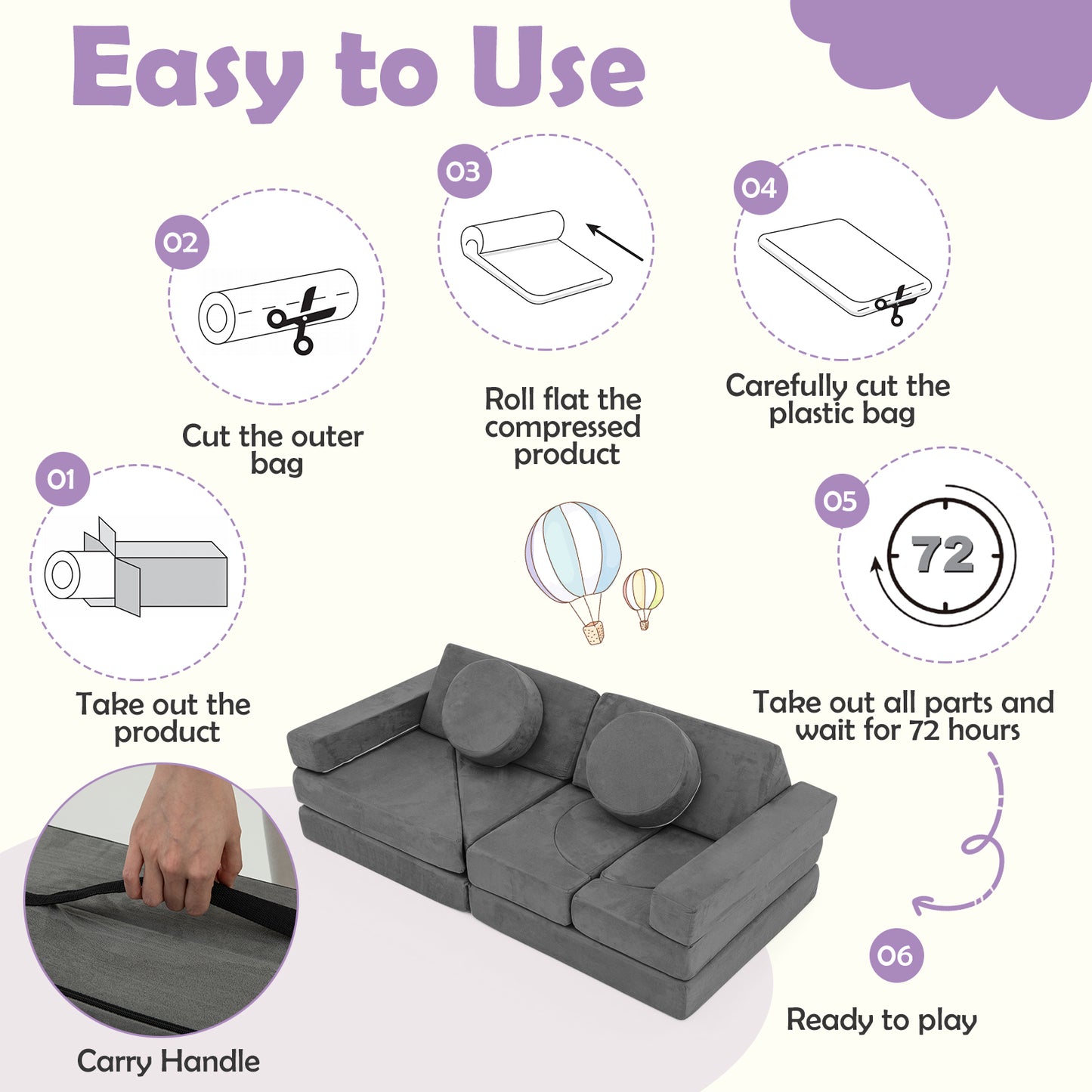 14-Piece Modular Kids Play Couch Set with Removable Covers