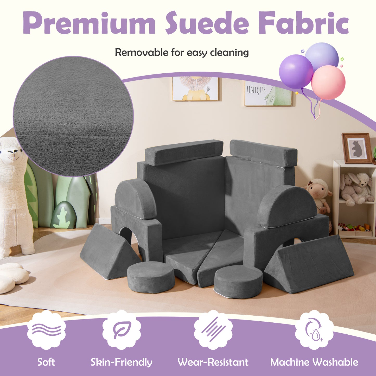 14-Piece Modular Kids Play Couch Set with Removable Covers