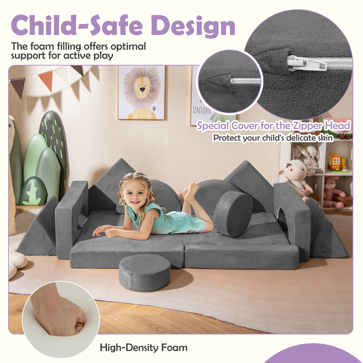 14-Piece Modular Kids Play Couch Set with Removable Covers
