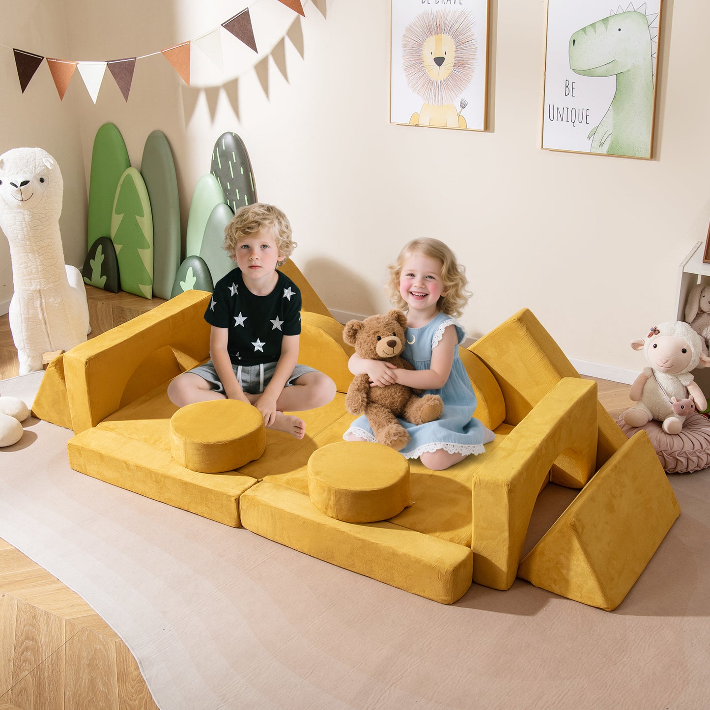 14-Piece Modular Kids Play Couch Set with Removable Covers