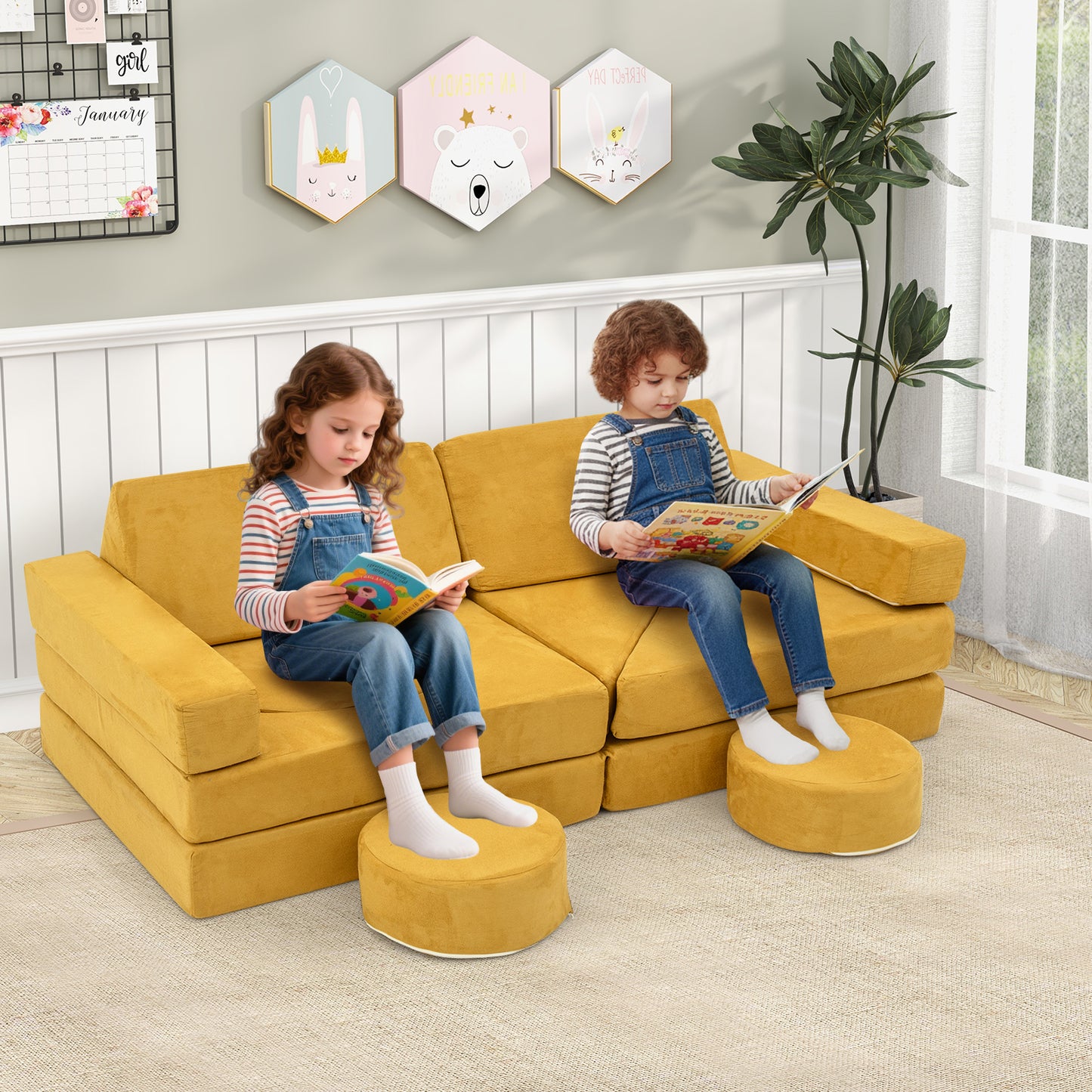 14-Piece Modular Kids Play Couch Set with Removable Covers