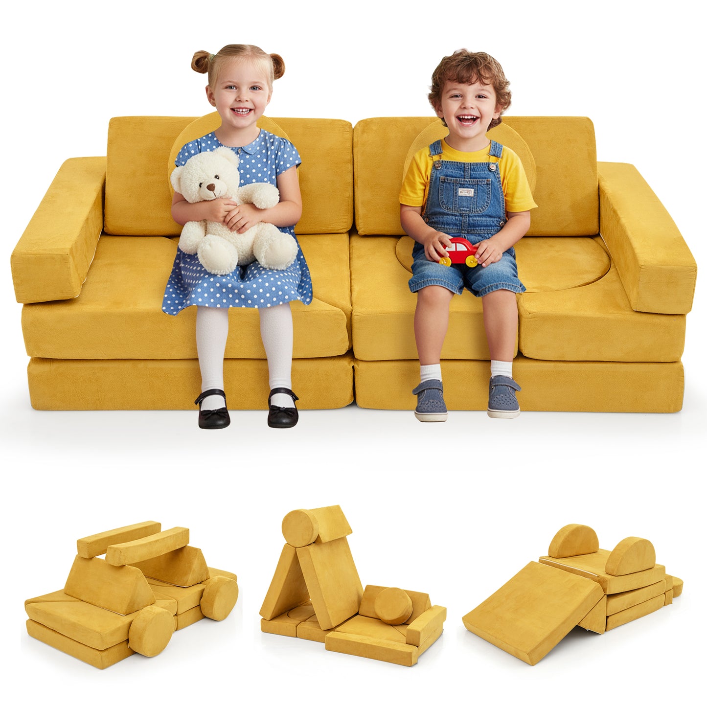 14-Piece Modular Kids Play Couch Set with Removable Covers