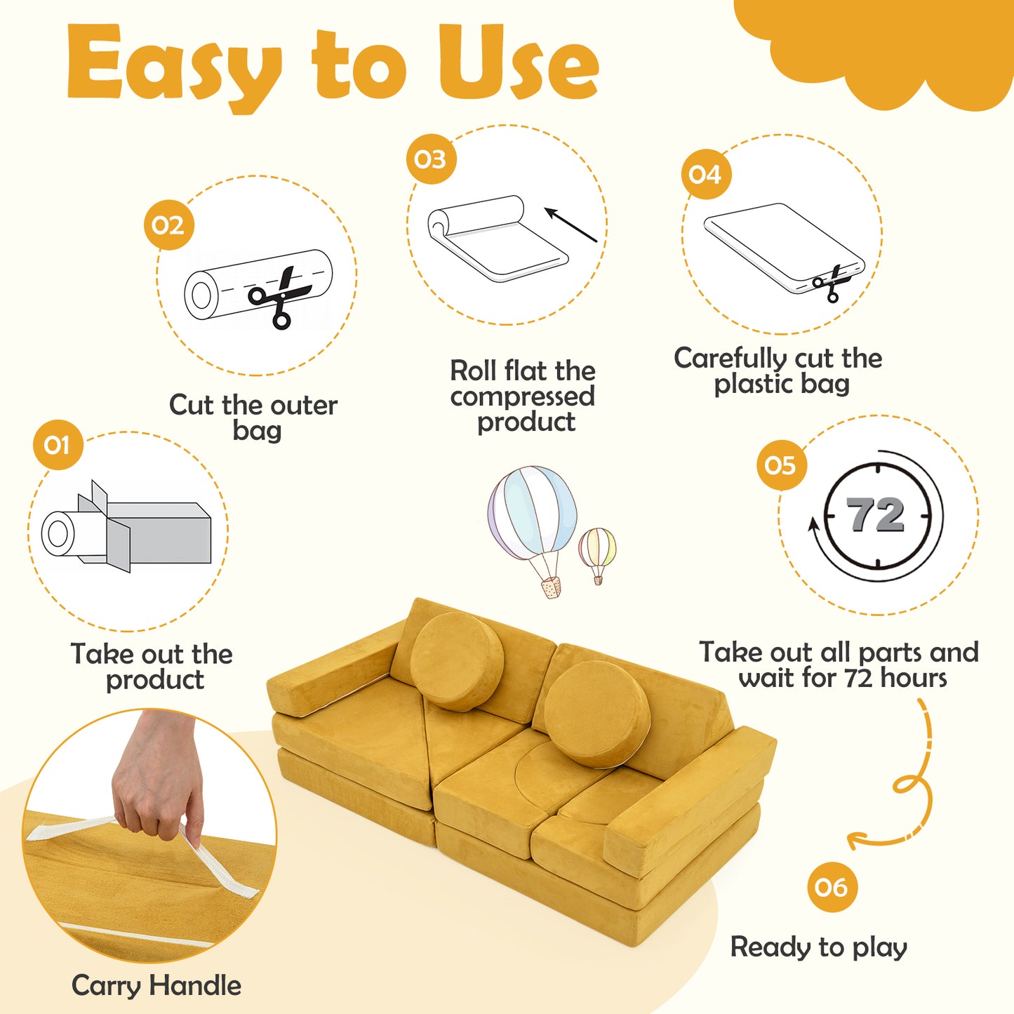14-Piece Modular Kids Play Couch Set with Removable Covers