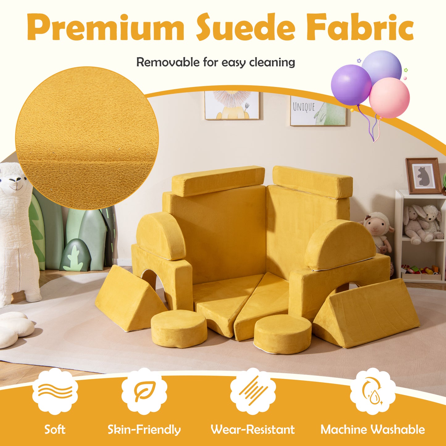 14-Piece Modular Kids Play Couch Set with Removable Covers