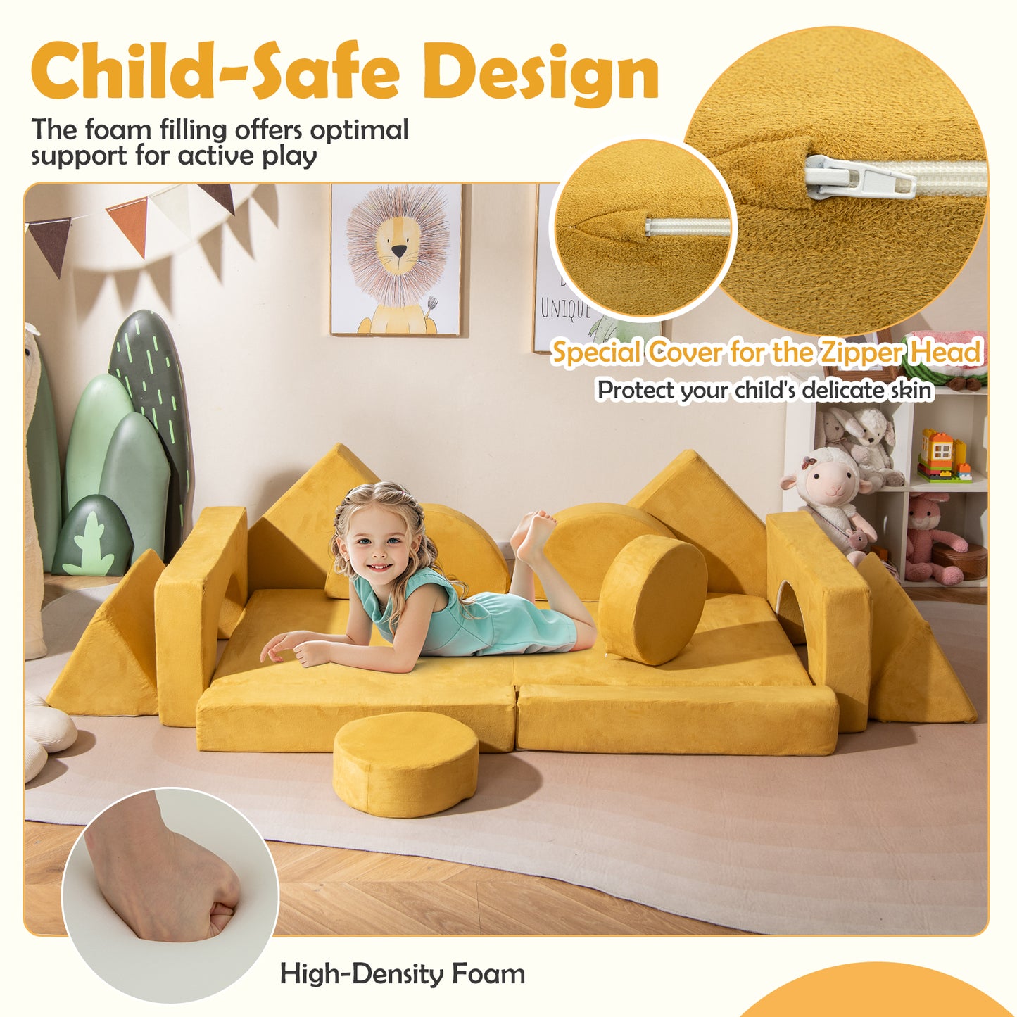 14-Piece Modular Kids Play Couch Set with Removable Covers